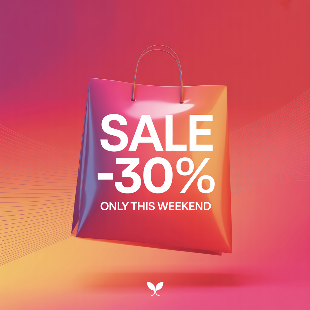 Bold social media sale banner, vibrant gradient background, huge…